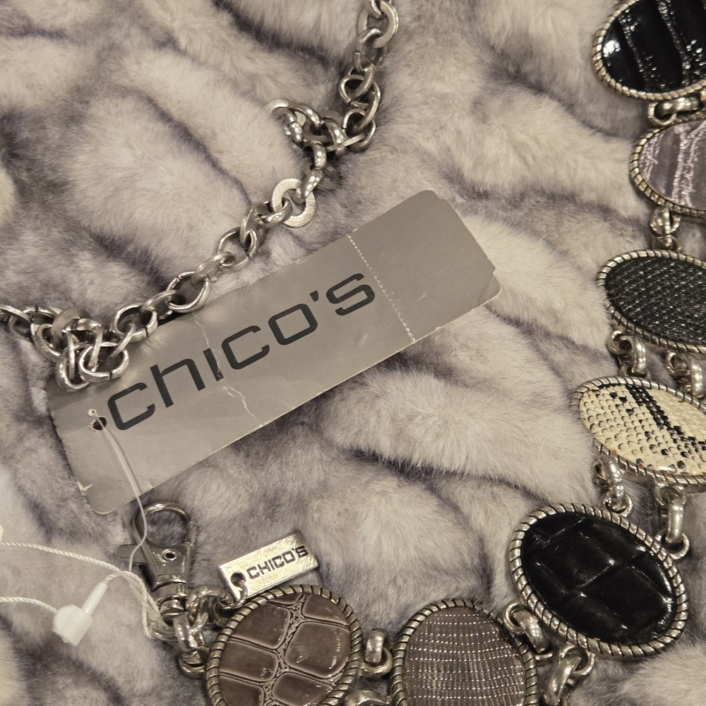 Chico’s Tonal Python Patch Chain Belt Black Silve… - image 2